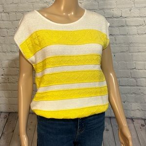 Vintage Yellow White Stripe Nautical Anchors Sweater Picket and Post Brand